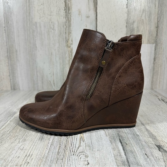 Naturalizer Women Soul Haley Brown Leather Wedge Ankle Boots #1315 - Picture 1 of 13